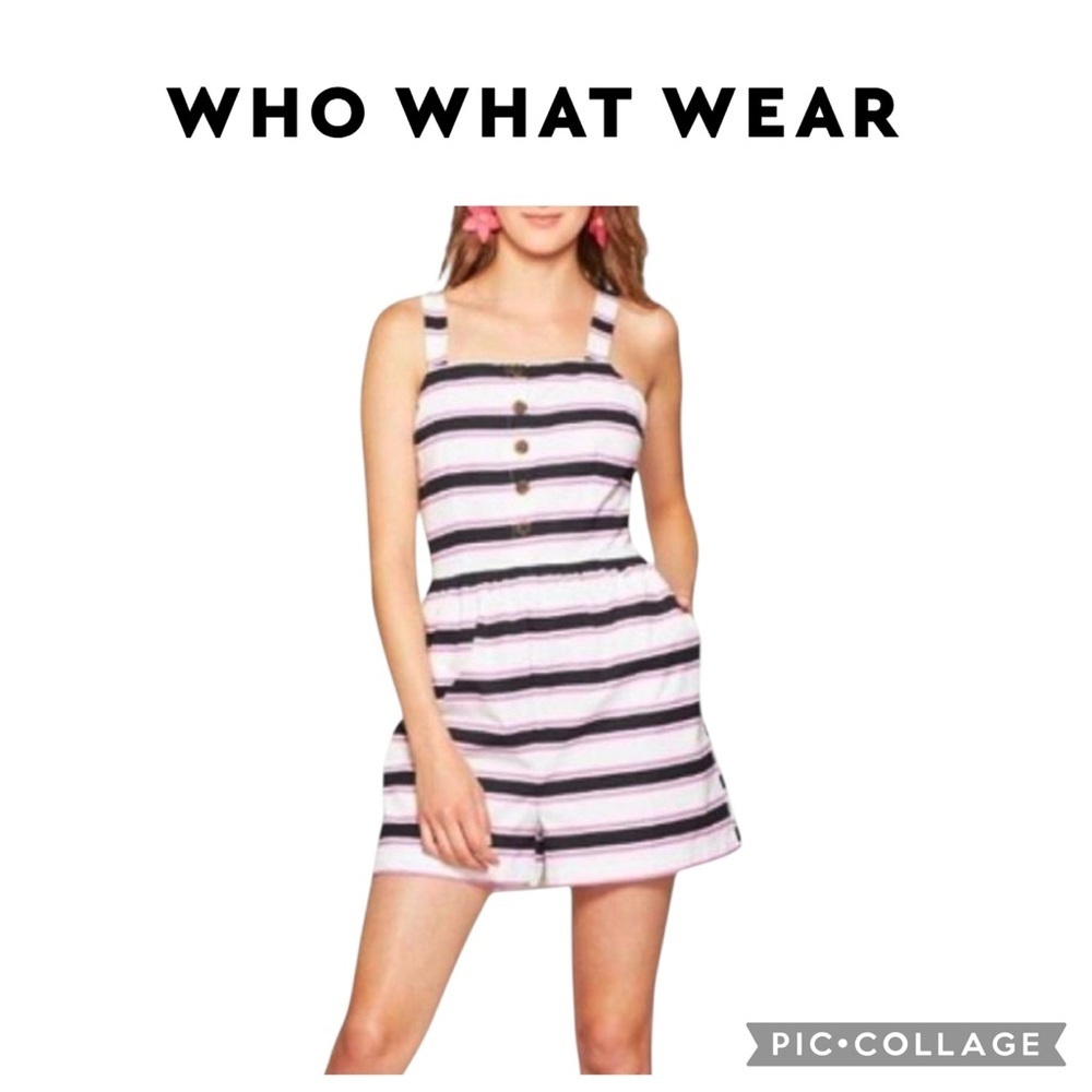 Who What Wear striped sleeveless romper white purple black size medium
